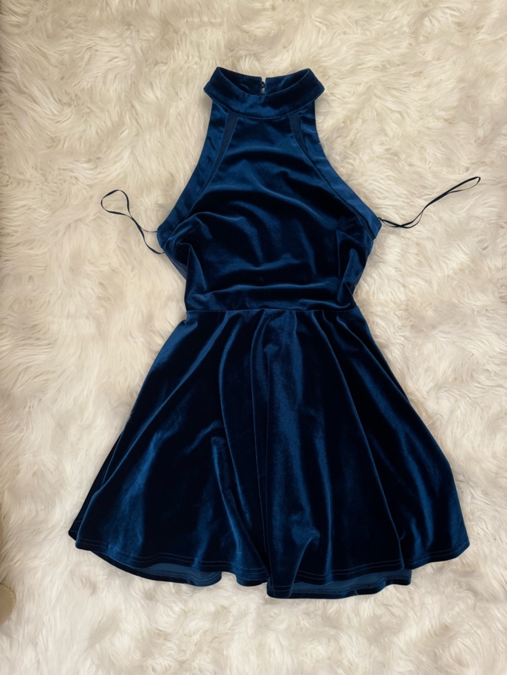 Silence + Noise Teal Velvet Halter Skater Dress XS Open Back - Picture 2 of 12
